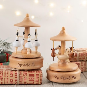 Custom Musical Wooden Ballerina Carousel Keepsake, Personalized Christmas Gifts, Engraved Name Music Box, Baby Shower Gift, Birthday Gifts