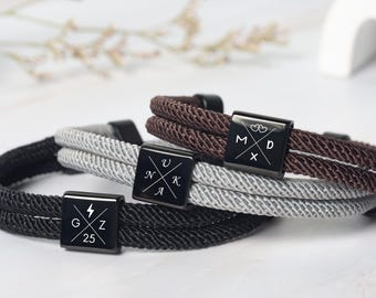 Personalized Initial Braided Bracelet, Adjustable Railing Rope, Men's Gift