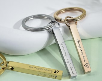 Personalized bar keychain, Drive Safe Keychain, custom gift for him, engraved Coordinates keychain, gift for groomsman, keychain for women