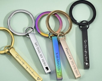 Custom Engraved 4-Side Bar Keychain, Personalized Stainless Steel Gift