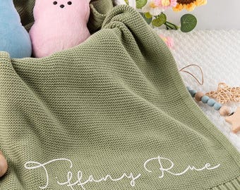 Custom Name Knit Baby Blanket, Personalized Cotton Newborn Gift