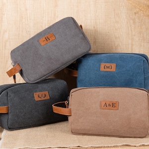 Personalized Canvas Toiletry Bag: Leather Patch, Groomsmen Gift