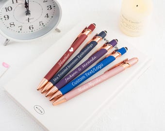 Personalized Rose Gold Pen: Soft Touch Custom Engraved Gift