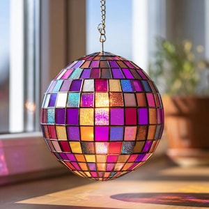 Disco Ball Acrylic Suncatcher, Retro Colorful Window Hanging, Boho Sun Catcher Decor