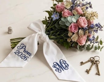Banda para ramo bordada a medida, cinta para baile de graduación y regreso a casa, envoltura floral personalizada con nombre, moda 2026