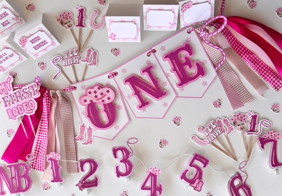 Pink Rodeo 1st Birthday Party Decor: Cowgirl Highchair Banner