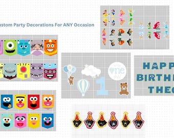 Custom Party Decorations | ANY THEME | Fully custom party collection to your specific party theme | Custom Party Banners | Birthday Decor