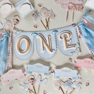 Princess First Birthday | Princess party decor | Girl&#39;s First Birthday | Highchair banner | Girly Party Theme | Girl 1st Bday | Cinderella