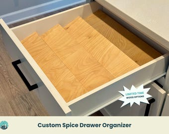 Custom Wood Spice Drawer Organizer | Baltic Birch, Cherry & Walnut Options | Made-to-Order