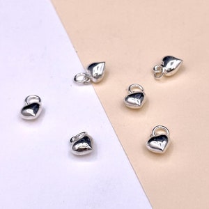 Sterling Silver Puffy Heart Charms: Tiny 3D Love Hearts, Set of 6