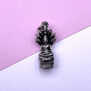 Naga Buddha Pendant, Thai Buddha Amulet, Buddha Charm, Protection Charm, Good Luck Charm, Buddhist Amulet, Good Fortune, C46-Silver