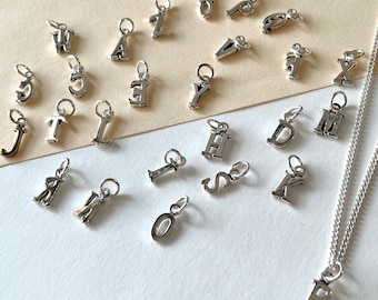 Sterling Silver Alphabet Charms: Tiny Serif Letter Initial Charms