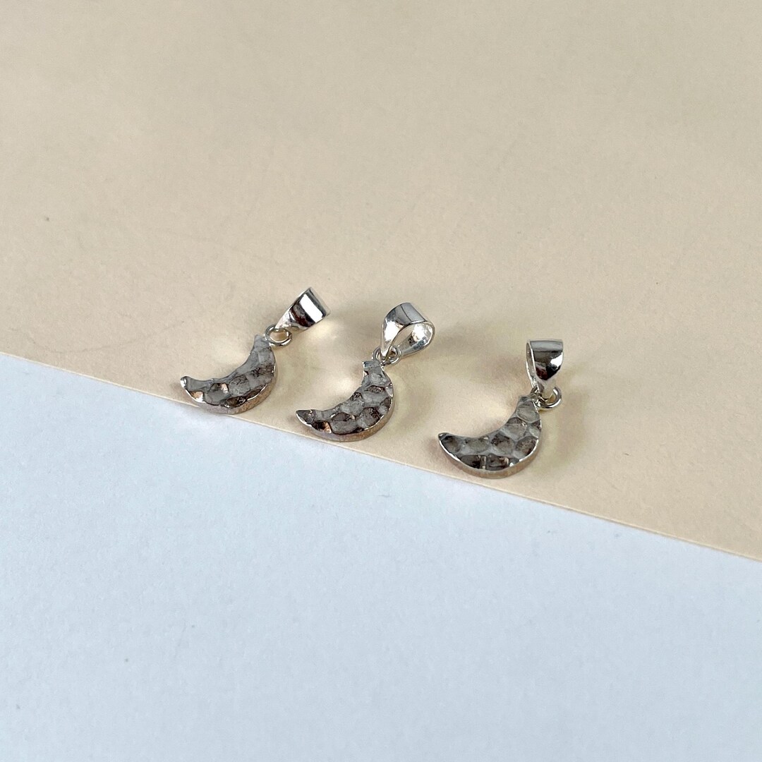 Hammered Sterling Silver Crescent Moon Pendant: Celestial Necklace (set ...