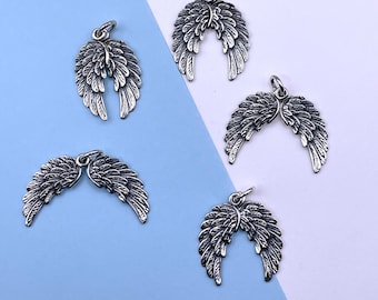 Angel Wings-hanger: handgemaakte sterlingzilveren bedel (20 x 8 mm)