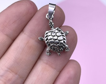 Pingente de tartaruga em prata de lei: Pernas que se movem, amuleto da sorte