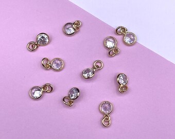 18K Gold CZ Charms: Tiny Crystal Dangle, Bracelet/Earring Findings