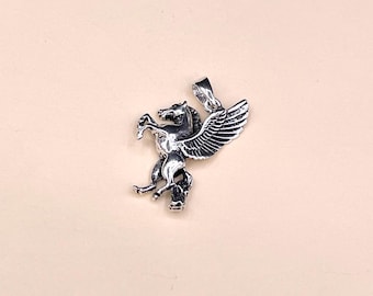 Sterling Silver Pegasus Pendant: Winged Horse Necklace, Fantasy Jewelry