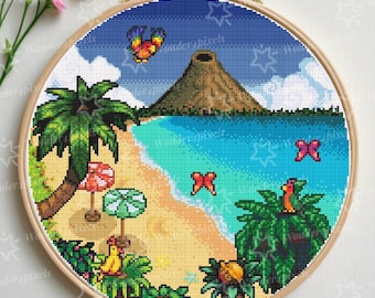 Stardew Valley Cross Stitch Pattern Ginger Island Digital Download Two Designs Included Circle and Square