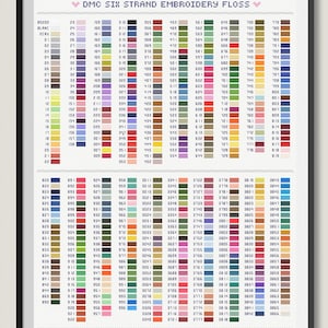 DMC Embroidery Floss Color Chart by Number Code Cross Stitch Pattern ...