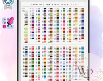 DMC Embroidery Floss Color Chart by number code Cross Stitch pattern PDF Download