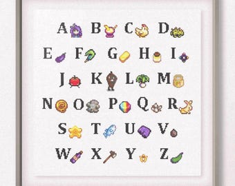 Digital download Stardew Valley cross stitch pattern A to Z alphabet wall decor gift