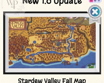 New Stardew Valley Map 1.6 update Cross Stitch Pattern digital download Fall Standard Farm with Ginger Island