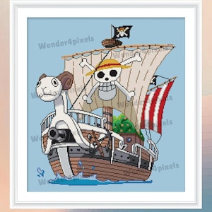 Padrão de ponto cruz de anime "One Piece Going Merry Pirate Ship". PDF digital para download instantâneo.