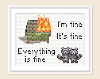 Stardew Valley Dumpster Fire Raccoon Couple Cross Stitch Pattern (Digital Download)
