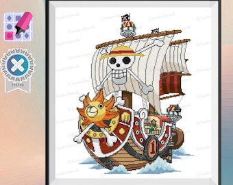 One Piece Cross Stitch Pattern: Thousand Sunny Anime Ship (Digital PDF Download, 2 Styles)