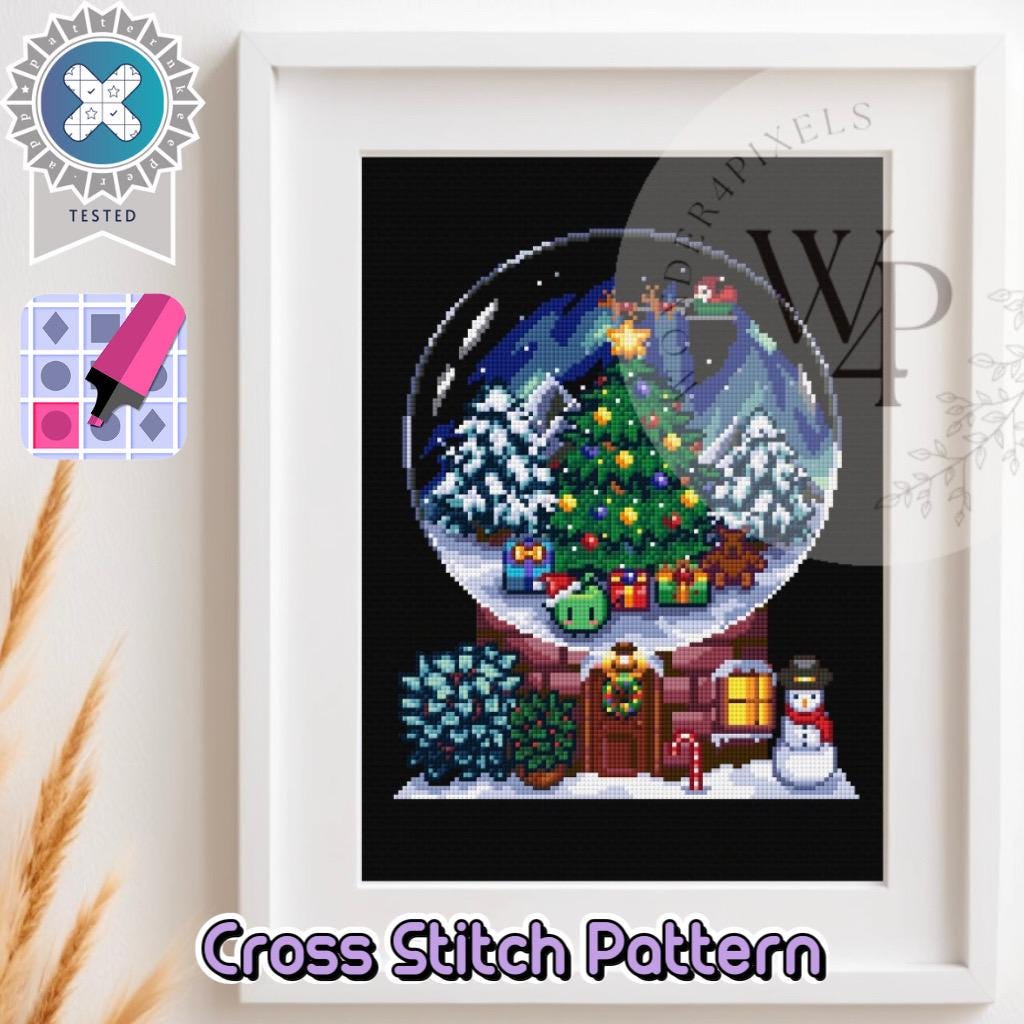 Stardew Valley Cross Stitch Pattern Junimo’s Christmas Snow Globe PDF ...