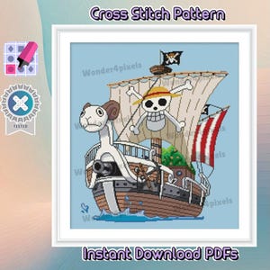One Piece Going Merry Piratenschiff Kreuzstichmuster. Digitales PDF Sofortdownload