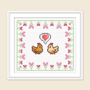 Digital download Stardew Valley Chicken in Love Cross Stitch Pattern Valentine’s Day, Wedding Gift DIY
