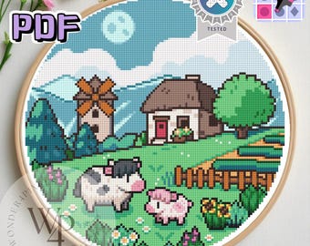 Fields of Mistria Cross Stitch Pattern Morning in the Field Simple Beginner Friendly. Digital PDF Instant Download, Cozy DIY