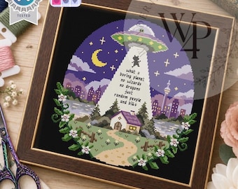 My Ride Is Here Boring Planet Funny UFO Alien Cross Stitch Pattern. Digital Download Cozy Home Beginner DIY