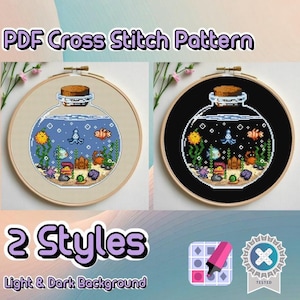 Stardew Valley Cross Stitch Pattern Fishbowl fish bottle Digital Download Home DIY Two different versions