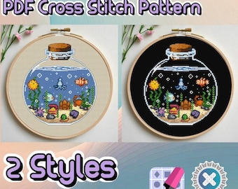 Stardew Valley Cross Stitch Pattern Fishbowl fish bottle Digital Download Home DIY Two different versions