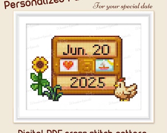 Personalized Stardew Valley Cross Stitch Pattern for special dates, Digital Download custom anniversary graduation wedding gift