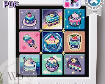 Galaxy Starlight Desserts Cute Kawaii Pixel Cross Stitch Pattern Digital Download Cozy Home DIY Beginner Friendly