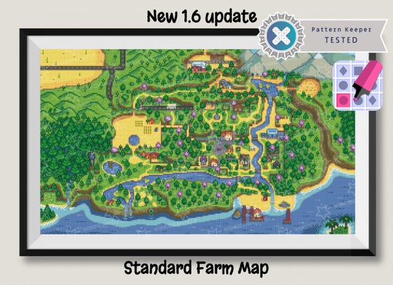 New Stardew Valley Map 1.6 update Cross Stitch Pattern digital download Standard Farm with Ginger Island