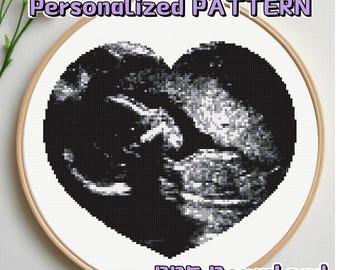 Patrón de punto de cruz personalizado de ecografía de bebé: Decoración personalizada para habitación infantil (descarga digital)