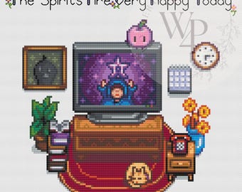 Stardew Valley Living Room TV Daily Luck Stitch Pattern digital download Beginner Cozy DIY