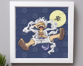 One Piece Luffy Gear 5 Anime Cross Stitch Pattern. Digital PDF Instant Download