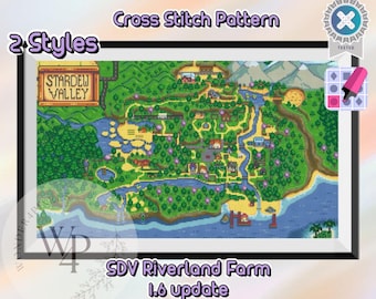 New Stardew Valley Map 1.6 update Riverland Farm Cross Stitch Pattern digital download Ginger Island