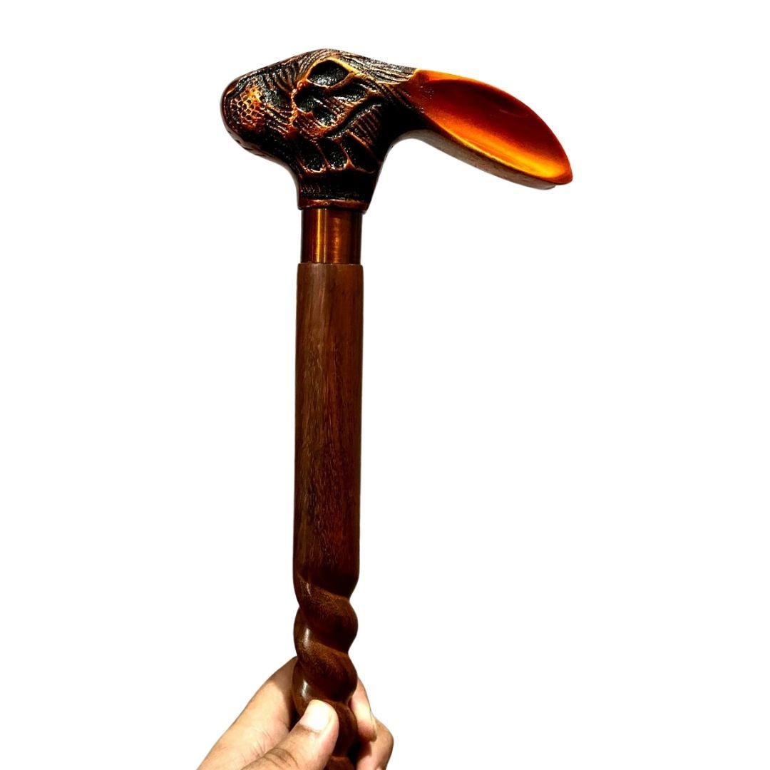 Wooden Walking Cane Hand Carved Walking Stick Rabbit Head - Etsy
