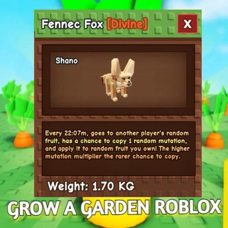 Grow A Garden Roblox Fennec Fox Pet From Oasis Egg - New Collectible