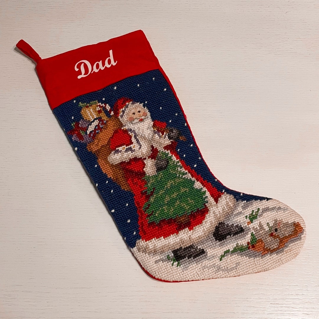 Peking Handicraft Holly & Candy Canes Wool Needlepoint Christmas Stocking - 18" Velveteen Lined Stocking