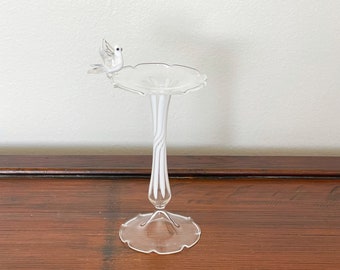 bird bath bud vase, hand blown glass, delicate & dainty, miniature lampwork glass bird figurine, murano glass