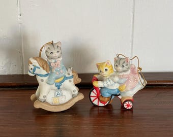 Vintage Kitty Cucumber Easter Figurine: Schmid 1988 Holiday Decor