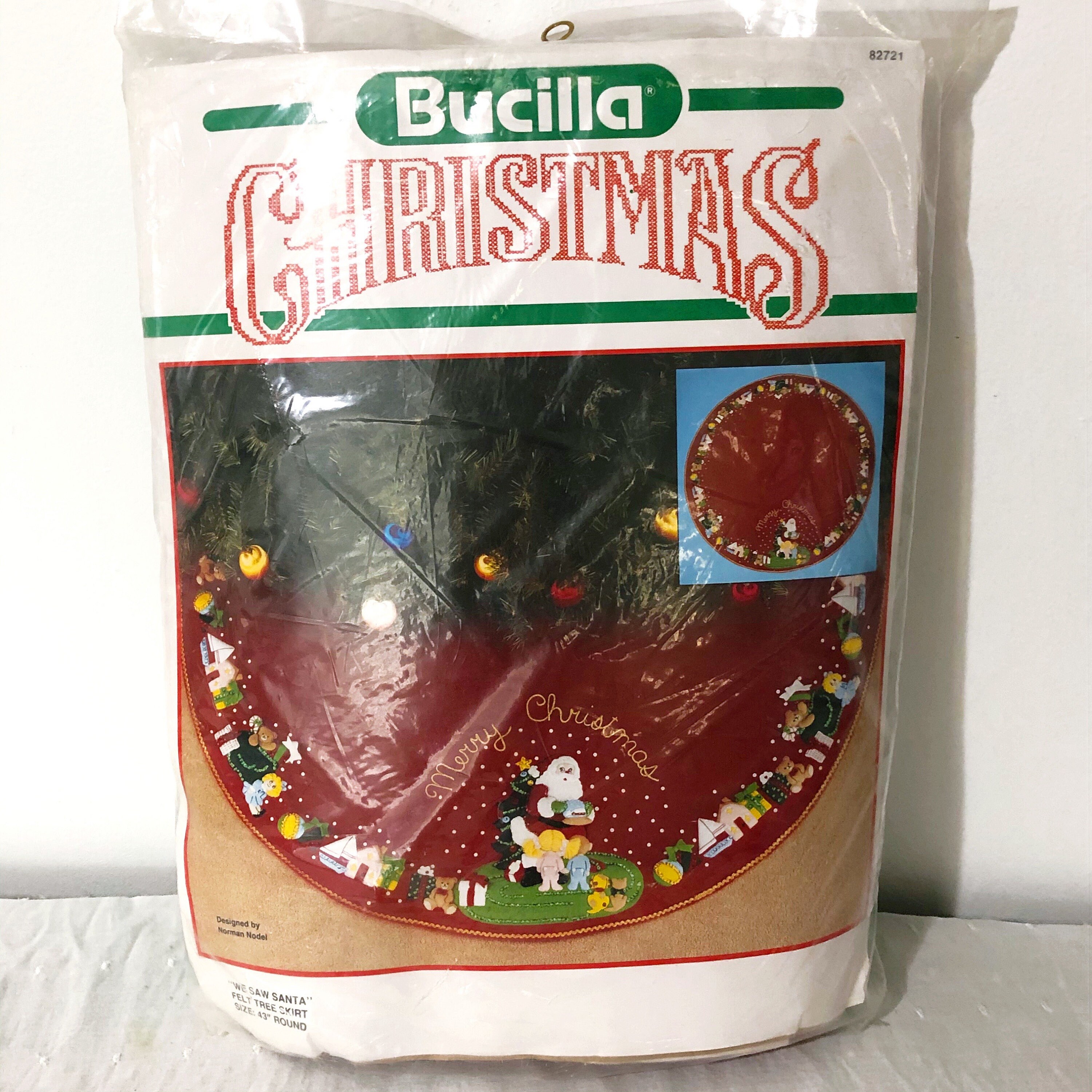 Bucilla felt kit Christmas Tree Skirt We Saw Santa 1988 Etsy
