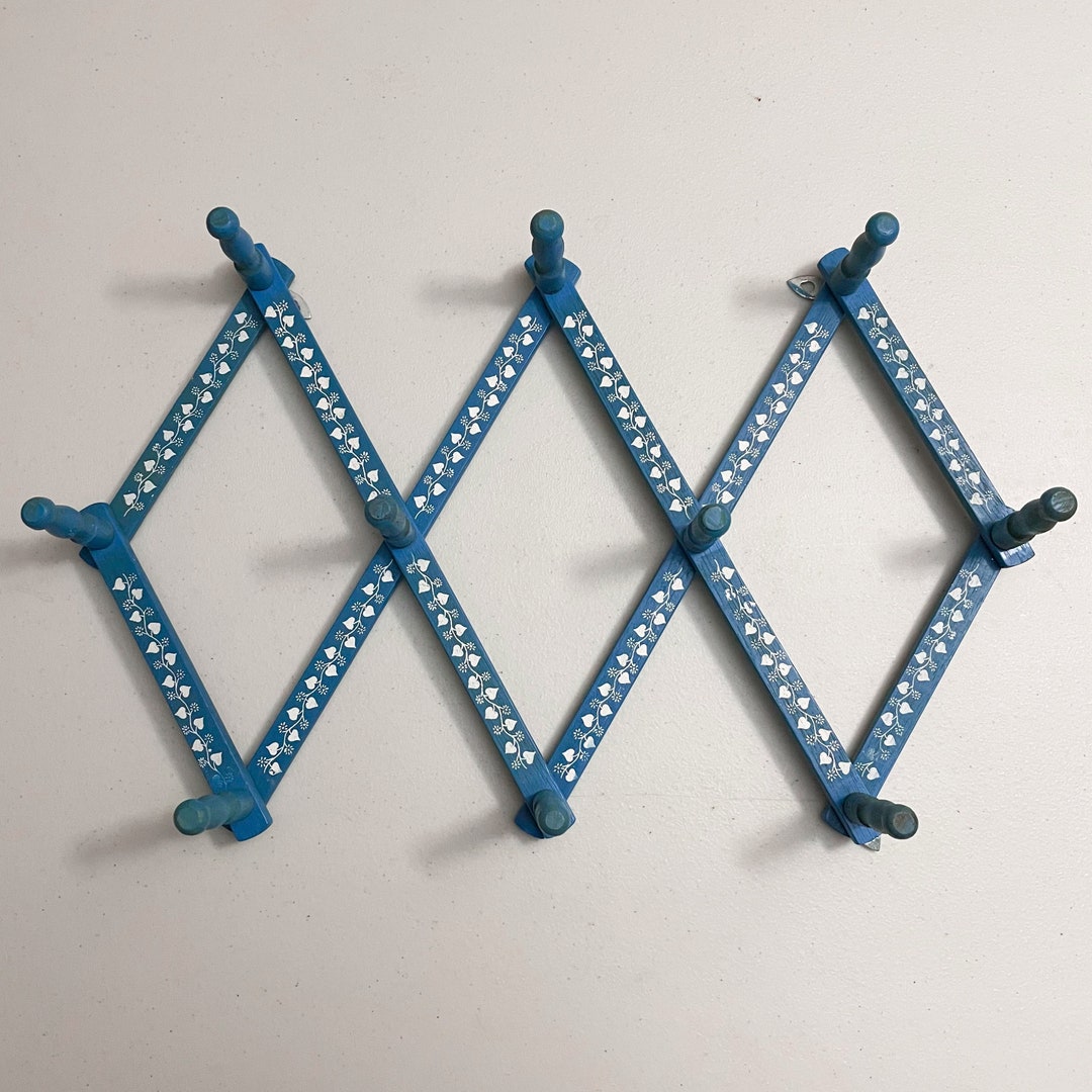 Accordion Mug Rack Wooden Peg Rack Blue & White Floral Etsy